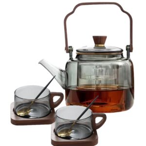 Glass Teapot with Cups and Spoons, Stovetop Safe Tea Kettle with 1200 ML