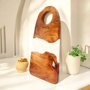 Premium Acacia Wood and Resin Cutting & Chopping Board – Handcrafted in India, Ideal for Meat, Cheese, Vegetables, and Bread | 31.5 x 16.5 x 2.2 cm | Durable Kitchen Essential for Home.