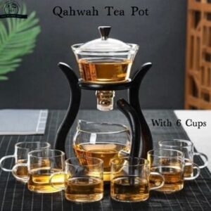 Lazy Drip Glass Teapot Set – Semi-Automatic Tea Maker with Magnetic Water Flow, Wooden Handle & 6 Cups | Heat-Resistant | Perfect for Qahwah
