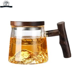 400ml Glass Tea Infuser Mug with Lid & Wooden Handle – Loose Leaf Steeping Cup | Elegant Heat-Resistant Glass Design