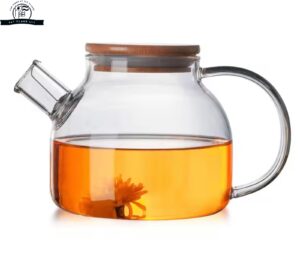 1000ml Borosilicate Glass Teapot with Bamboo Lid & Removable Filter – Stovetop & Microwave Safe | Heat-Resistant Tea Pot